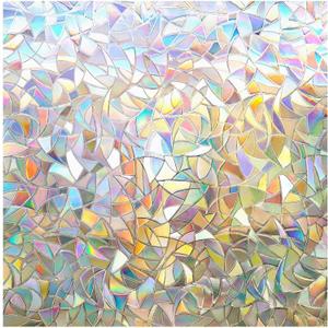rabbitgoo Window Privacy Film Rainbow Film Decorative Window Sticker, 3D Static Stained Glass Cling Tint for Home Heat Control Non-Adhesive, 23.6 x 78.7 inches, 23.6" x 78.5"