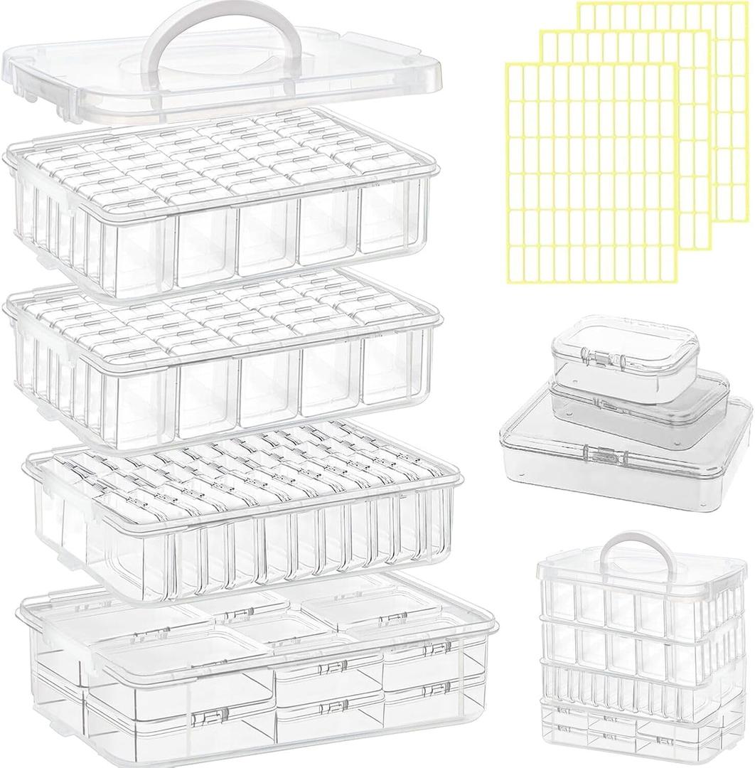 131pcs Bead Storage Container,4Tier-Bead Organizer Boxes And Craft Storage Boxes, Storage Stackable portable box, DIY Jewelry Craft Nails, Bracelets, Jewelry, Diamonds, Pens, (4Tier)
