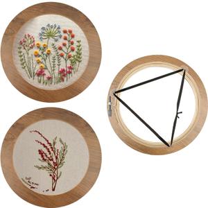 3 Sets Upgraded Wood Embroidery Frames with Bamboo Hoops, 6 Inch Round Embroidery Display Frame for Finished Cross Stitch and DIY Art Craft Sewing Ornaments (Easier to Install) (Brown)
