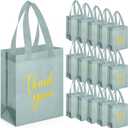 Sweetude 30 Pcs Thank You Gift Bags with Handles, Reusable Non Woven Foldable Goodie Bags Bulk for Graduation Teacher Appreciation Wedding Bridesmaid Favors(10 x 8 x 4 Inch,Sage Green)