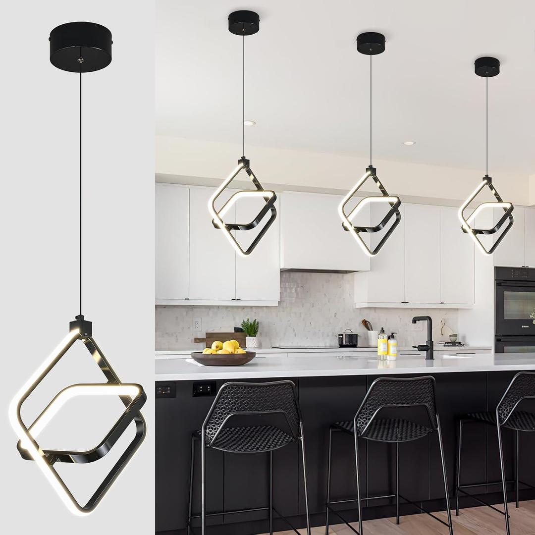 Modern LED Pendant Lights Plated Black Rectangular Pendant Light Fixtures 4000K 20W Dimmable Pendant Lighting for Dining Room Kitchen Island Bedroom Living Room Foyer3-Pack Modern LED Pendant Lights Plated Black Rectangular Pendant Light Fixtures 4000K 20W Dimmable Pendant Lighting for Dining Room Kitchen Island Bedroom Living Room Foyer3-Pack