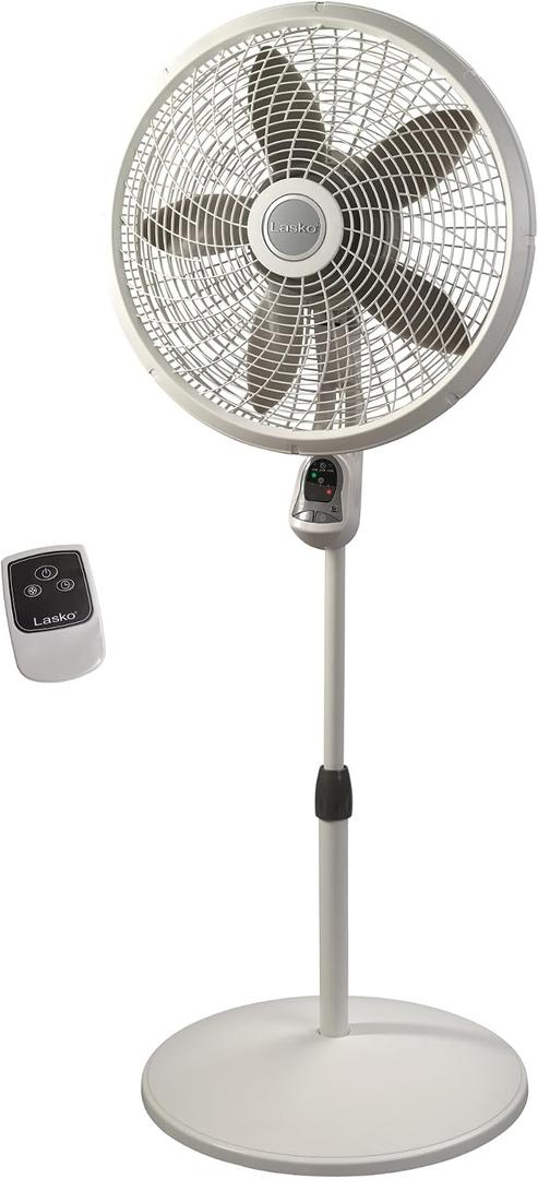 Lasko Cyclone Pedestal Fan, Adjustable Height, Remote Control, Timer, 3 Speeds, for Bedroom, Kitchen, Office and Living Room, 18", White, 1885, Large, 53.5 In. Tall