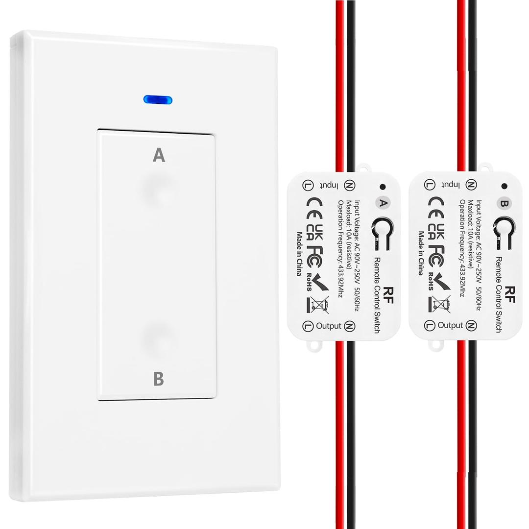 DieseRC AC 110V 120V 220V 240V Wireless Remote Control Light Switch 1500W 1 Channel 433Mhz RF Relay Receiver with 2 Transmitters Keyfob for Lamp Bulb, Easy to Install