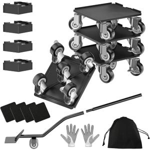 2000LBS Heavy Duty Furniture Dolly & Mover - 6.4" Carbon Steel Panel with 5X 360 Wheels, Non-Slip Sliders & Lifter for Sofa, Piano, Appliances (Black)