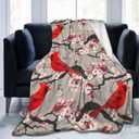 Lightweight Microfiber Plush Throw Blanket Christmas Cardinal Decor for Couch Bed Sofa Travel All Seasons(Cardinals Birds Cherry Flowers, 40"50")