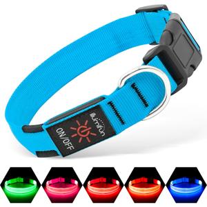 Illumifun LED Dog Collar, Adjustable Dog Light Up Collars, USB Rechargeable Safety Collar Light Glow in The Dark (Blue, Large)