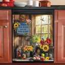Pastoral Style Dishwasher Magnet Cover, Sunflower Birds Magnetic Dishwasher Door Decal Apples Floral Magnets Kitchen Decorative Sticker Refrigerator Magnets Decor Appliance Panel, 23x26 in, Magnet: 23Wx26H inch