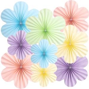 SUNBEAUTY 9 PCS Pastel Paper Flowers Decorations for Wall Paper Fans Classroom Decoration Paper Floral Backdrop Decor Paper Fans Decoration