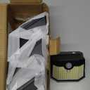 HMCITY 120 LED Outdoor Solar Lights with Motion Sensor and 3 Lighting Modes, IP65 Waterproof Wide Solar Wall Lights Ideal for Garden Patio Yard (Front Button 6Packs, Black Shell-Daylight White)