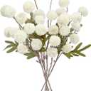 Pompon Mum Artificial Flowers, 6pcs Faux Silk Long Stem Flowers Bulk Fake Mini Chrysanthemums for DIY Bouquet Centerpieces Wedding Fillers Arrangements Shower Home Decorations (Ivory)