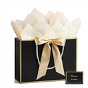 YoungTree 1PCS Large Gift Bag with Ribbon and 1 Greeting Card 2 Tissue Papers, Portable Paper Gift Bag with Handles, Birthday Gift Bags, Present Bags for Wedding Party, Mothers Day12.6" x 9.8" x 3.9"(Black-Gold)