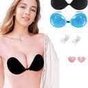 Sticky Bra Push up, Adhesive Strapless Bras for Women Dress Backless Invisible Detachable Strap Nipple Covers (Black-blue)
