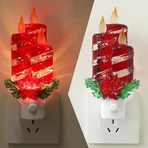 Christmas Candle Night Light Plug into Wall Swirling Glitter USB Portable Christmas Decorative Night Light Decoration for Kids Adults Bedroom Kitchen Living Room Holiday Decor (Red Candles)