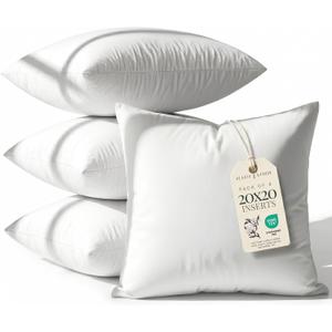 Hearth & Harbor 20x20 Inch Pillow Inserts – Set of 4 – White