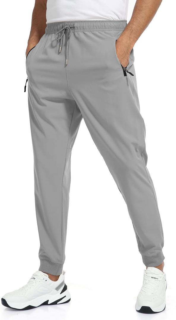 Rapoo Men's Lightweight Joggers Pants Quick Dry Workout Track Running Gym Athletic Pants with 3 Zipper Pockets (Gray, S)