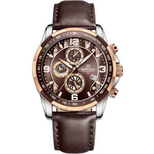 NAVIFORCE Sport Watches for Men Analog Quartz Chronograph Leather Strap Wrist Watch (Coffee)