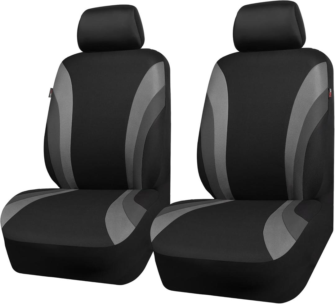 CAR PASS Line Rider Sporty Front Seat Covers, Gray Car Seat Covers Two Front Seats Only, Airbag Compatible, Universal Fit Sedans, Cars, Vans, SUV, Truck (Black and Gray)