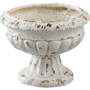 SOFE Vintage Large Pedestal Vase, 11 Inches Tall Front Porch Garden Planters, Resin Compote Vase, Distressed White Flower Pot, French Country Home Decor