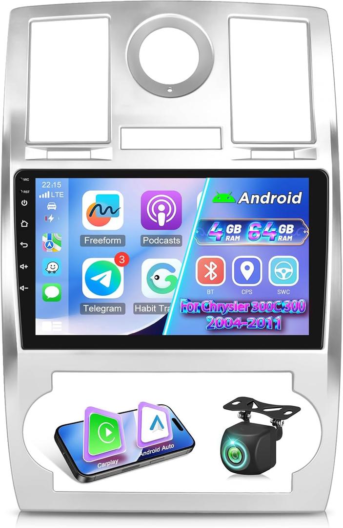 [4+64G] NHOPEEW Car Radio for Chrysler 300C 300 2004-2011 - Wireless Carplay and Android Auto - 9 Inch Touchscreen Android Car Stereo with EQ Audio/GPS/WiFi/SWC/Bluetooth + AHD Backup Camera