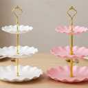 Soleebee 3-Tier Cupcake Stand, Wavy Plastic Tiered Serving Tray, Cup Cake Tower for Birthday Wedding Party Decoration, Cupcake Tier Stand Fruits Desserts Display (Pink and White) 2 Pack