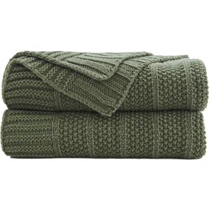 Douceur Olive Green Throw Blanket for Couch, Soft Cozy Lightweight Stripe Pattern Knitted Throw Blanket for Sofa, Living Room Gift, 50"X60" (Stripe-olive Green)