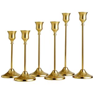 SylvaCraft Brass Gold Candle Holders Rustproof Taper Candlestick Holders for Holiday Party Table Centerpiece Wedding Fireplace Mantel Housewarming Gift(2 Sets(6 Pcs))