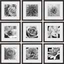 eletecpro 12x12 Picture Frames Set of 9, Farmhouse Gallery Wall Frame Set Displays 8x8 Photos with Mat or 12x12 without Mat, Photo Frames Collage Wall Decor, Beige Walnut Wood Home Decor for Hanging