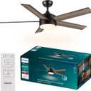 Philips Indoor Ceiling Fan, Dark, with Bright LED Light, 2650 lm, 5 Blades, 5400 CFM, 6 Speeds, 2 Airflow Modes, Selectable White Light, Dimmable, Reversible Blades
