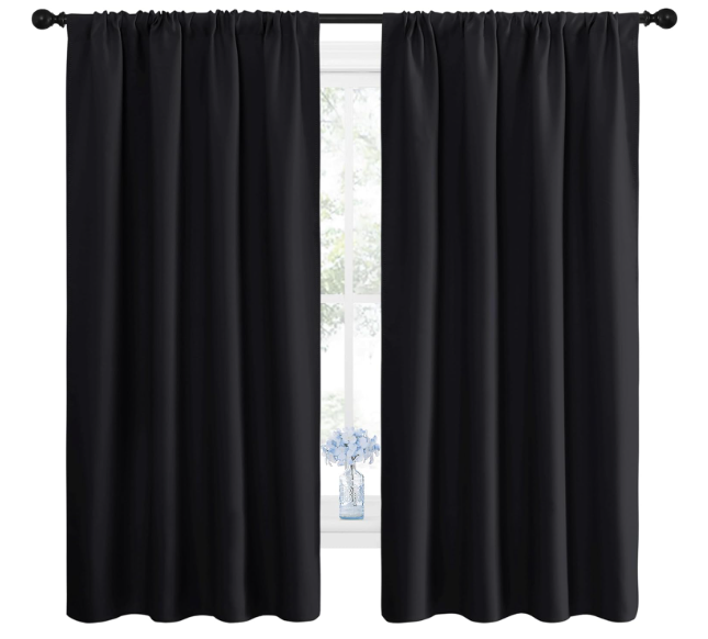 NICETOWN Black Blackout Curtain Blinds  Solid Thermal Insulated Window Treatment Blackout Drapes/Draperies for Bedroom (2 Panels, 42 inches Wide by 63 inches Long, Black)