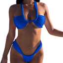 Thong Bikini Sets for Women Two Piece Swimsuits Micro String Swim Suits Halter Cheeky Bathing Suit Triangle Top