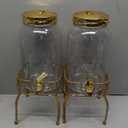 Tanlade 2 Pcs Plastic Drink Dispenser with Stand Beverage Dispenser with Sturdy Metal Base Juice Jar for Parties Lemonade Jar Spigot for Weddings Countertop Water, Each 1 Gallon (Gold)