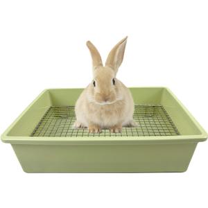 Upgraded Large & Medium Litter Box for Rabbits & Guinea Pigs Ideal for Bunnies, Ferrets, and Small Pets High-Capacity Cage Toilet Tray with Elevated Grid & Low Entry Design (Large)