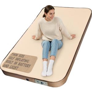 Oaktiv Self-Inflating Camping Sleeping Pad 4" Wandermate Memory Foam Air Mattress for Backpacking, Car Camping & Tents, Compact and Durable, Twin Pro