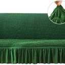 Qubjus Stretch Sofa Slipcover Couch Sofa Covers Washable Sofa Bed Cover Easy Fit Furniture Protector with Elastic Bottom and Skirt (Dark Green, Large)