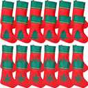 24 Pack Mini Christmas Stockings Red Green Elf Xmas Hanging Stockings for Christmas Tree Fireplace Home Party Decorations