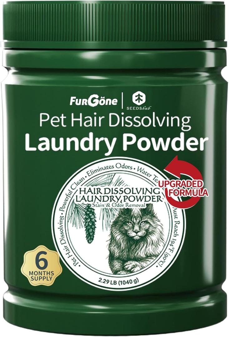 FurGone by Seedshub Pet Hair Odor & Stain Remover for Laundry, Upgraded Higher Hair Dissolution, 6-Month Supply, Based Powder Detergent for Clothes,Effective Dog & Cat Hair Remover,Septic Safe (36.68 Ounce (Pack of 1)) EXp: 01-04-29