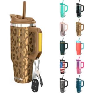 Frost Buddy Thicc Buddy - 50 oz Stainless Steel Vacuum Insulated Tumbler with Lid and Straw for Water - Travel Mug Cupholder Friendly - Gifts for Women Men Him Her (Copper Leopard)