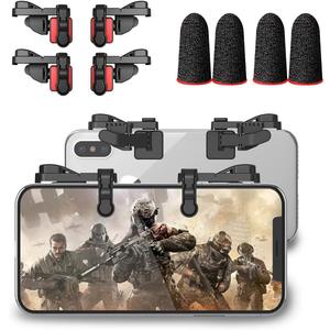 Mobile Game Trigger, Mobile Gaming Controller Compatible with PUBGG/Fortnitee/Call of Duty Mobile, Z108 Aim & Fire Triggers for iPhone and Android Phone, 2 Pair with 2 pcs Finger Sleeves Red