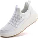 Kyedoo Women's Platform Chunky Sneakers Comfortable Casual Fashion Lace-up City Travel Walking Shoes (7, Ivory White)