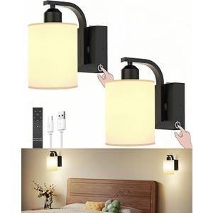 iThird Wall Sconce Battery Operated Set of 2, 6000mAh Rechargeable Wall Lights with Touch Control and Remote Control, Wireless Wall Lamps for Bedroom, Black Sconces Wall Decor for Living Room Hallway