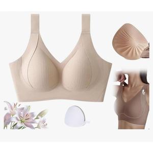 Women's Ribbed Push Up Adjustable Wireless Bra, Comfortable Breathable Seamless Support Lift Bra, Large