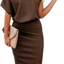EZBELLE Women's Summer Dress Off The Shoulder Short Sleeve Ribbed Casual Party Bodycon Midi Dresses 4
