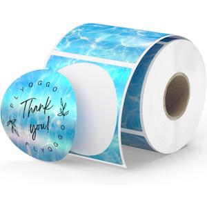 2" Holographic Thermal Sticker Labels, 500 Pcs Round Printable Thermal Waterproof Sticker Rainbow Glitter for Logo Design, Price/Name Tag, Barcode, DIY Custom, Aurora Light Blue, 500 Labels/Roll