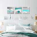 sechars Coastal Canvas Wall Art Seashell Starfish Pictures Prints Bathroom Seaside Painting Artwork Framed (Teal)