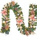 Garvee 9 ft Christmas Garland for Mantle, Pre-Lit Christmas Garland with Battery Operated 40 LED Lights Timer Ball Ornaments for Outdoor Fireplace Table Stair Railing Decoration (Rose Gold)