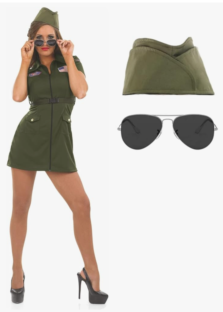 fun shack Womens Fighter Pilot Costume Women, Aviator Costume For Women, Flight Suit Women Costume, Womens Air Force Costume Size M