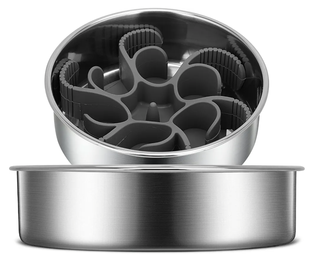 2-in-1 Slow Feeder Dog Bowls, Stainless Steel Pet Bowls with Silicone Feeder Insert, Removable Non-Slip Rubber Base for Dogs to Slow Down Eating (Small Breed)