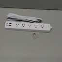 DEPOW Power Strip Surge Protector with 5 AC Outlets(1625W/13A) 4 USB Ports (2 USB C), Ultra Thin Extension Cord, Low Profile Flat Plug, 1700 Joules, Wall Mount for Home Office, White10 Ft