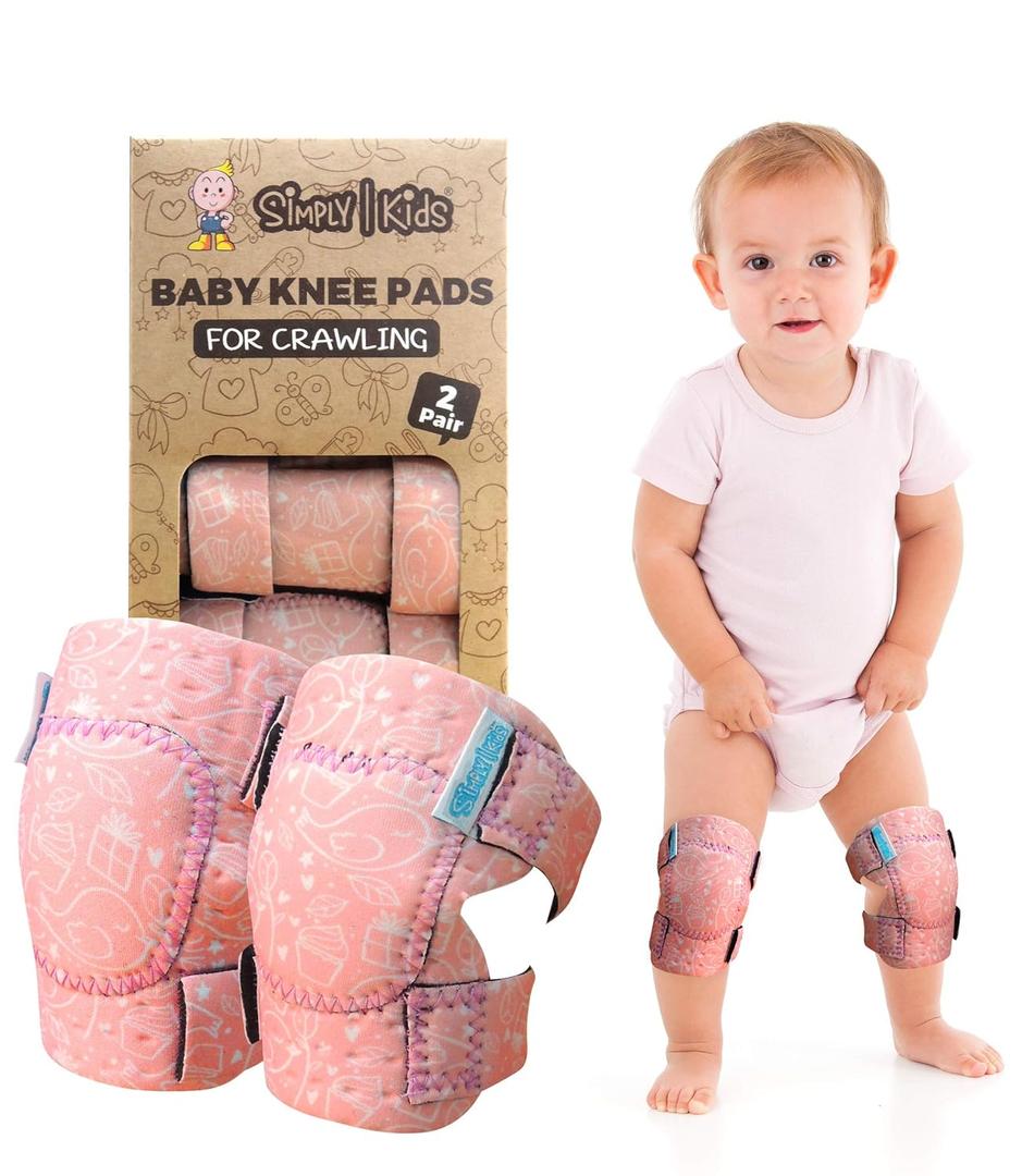 Simply Kids Baby Crawling Knee Pads (2 Pairs), Rodilleras para Bebe - Comfortable Knee Protector for Toddler, Infant, Girl, Boy, Crawler (Pink)