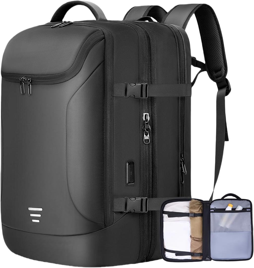 Travel Backpack for Men 50L Expandable Flight Approved Carry on Backpacks Luggage for Travel Water Resistant 17.3 inch Laptop Backpack with USB Charging Port (Black)